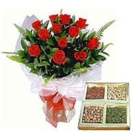 Mixed Dry Fruits N Red Roses Bunch