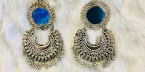 Fashion Oxidized Silver Afghani Tribal Dangler Hook Chandbali Earrings