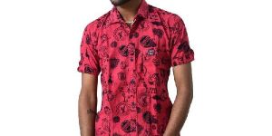 Men's Black Printed Regular Fit Shirt - Red/Black