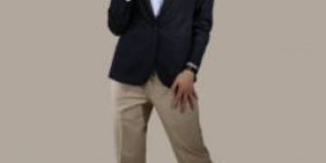 Dark Slate Blue Peak Lapel Blazer