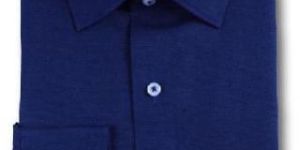 Navy Cotton Linen Solid Plain Shirts