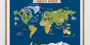 Personalized Animal World Map for Kids Room