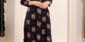 BLUE FLORAL PRINT DESIGNER KURTI