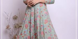TEA GREEN LONG GHERA KURTI
