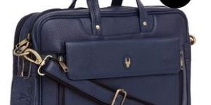 Mens Grey Leather Laptop Bag