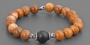 Brown Colored Stones and Oxidised Silvery Metal Adjustable Mens Bracelet