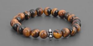 Ethnic Brown Colored Stones and Oxidised Silver Adjustable Mens Bracelet