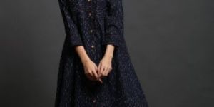 BLUE COTTON PRINTED SHIRT DRESS