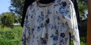 FLORAL PRINTED WHITE COTTON TUNIC