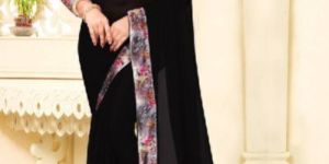 Black Georgette Digital Printed Border Saree