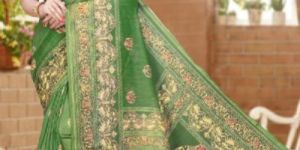 Green Chanderi with Zari and Digital Printed Saree