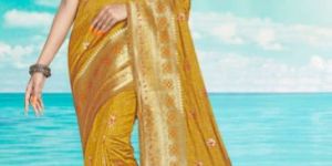 Lichi Silk Mustard Jacquard Bandhani Saree