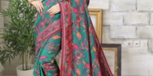 Lichi Silk Weaving Turquoise Jacquard Saree