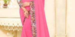 Pink Georgette Digital Printed Border Saree