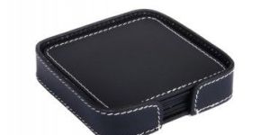 Black Leather Square Coaster