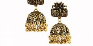 Adorable Ethnic Om Golden Earrings