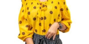 Brown Polka Dot Rayon Yellow
