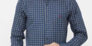 Donzell Blue Regular Fit Checked Formal Shirt