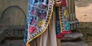 Turqoise Blue Heavily Embroidered Khadi Dupatta