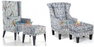 Wooden High back chair/ Wing Chair With Ottoman