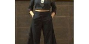 Black Handloom Draped Pant