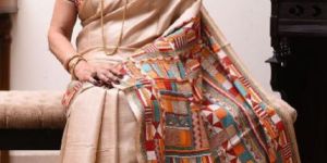 Pure Gachi Tussar Silk Saree with Santiniketan Kantha