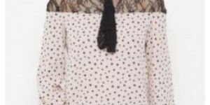 Star Print Tie Neck Lacy Top