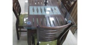 Glass Top Wooden Dining Table Set
