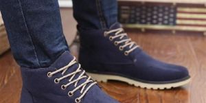 Blue Leather Ankle Boots