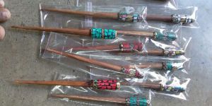 Wooden Hair Stick with Chips Stone Work Tibetan Style