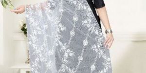 Women's Nylon Mono Net Cotton Thread Aari Embroidery Work Dyeable Dupatta