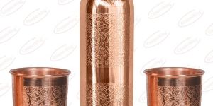 Embossed Copper Bottle Glass Gift Set