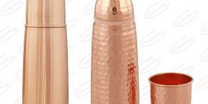 Hammered Copper Water Bottle with Glass Set