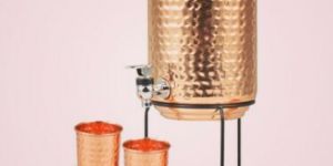 Copper Water Dispenser with Glasses