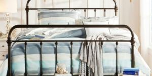 Antique Graceful Dark Bronze Victorian Iron Bed