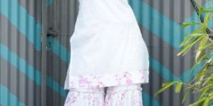 Rayon White Kurta Sharara Set