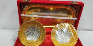 Brass Bowl Spoon and Tray Set