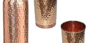 Copper Hammered Bottle Glass Set