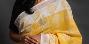 Authentic Hand Block Printed Handloom Mangalgiri Cotton Saree - Neesaa