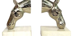 Horse Shaped Bookends Set with Marble Base