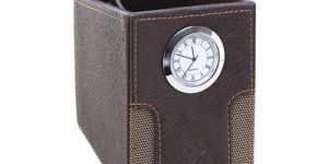 Leather Pen Stand with Clock