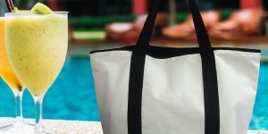 Canvas White Zipper Beach Bag