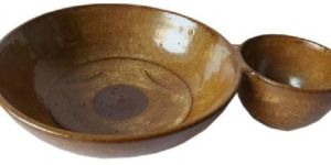 Brown Round Chip and Dip Bowl