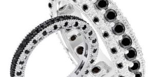 3Ct Black and White Diamond Couple Eternity Band Ring in Silver