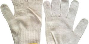 White Plain Cotton Knitted Safety Gloves