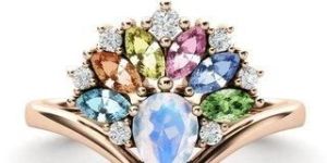 925 Sterling Silver Rainbow Moonstone And Multi Sapphire Ring