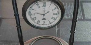 Antique Brass Table Clock with Wood Base