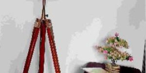 Antique Teak Wood Copper Tripod Floor Lamp without Shade