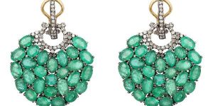 Sterling Silver Close Setting Emerald and Diamond Dangle Earrings