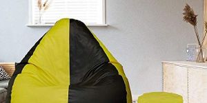 Yellow and Black Beans Filled Luxury Bean Bag with Footstool